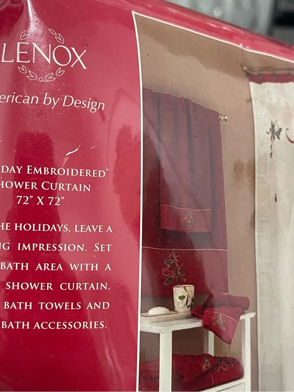 Lenox Holiday Embroidered Shower Curtain in Cream and Red